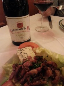 Pan seared pork belly on top of blue cheese and butter lettuce. 